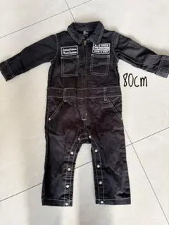 美品　RAD CUSTOM ブラックロンパース 80cm デニムロンパース　黒のサムネイル