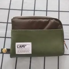 L'AMI+ コインケース 小銭入れ カーキ×ブラウン