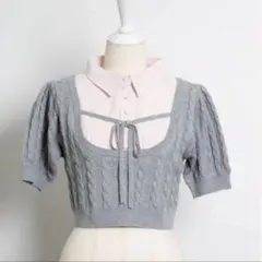 pium ♡ ヨーク切替ハートボタンニット ピンク - メルカリ