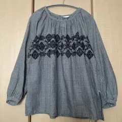 再お値下げ　数回着用　スタディオクリップ　刺繍入りチェック柄長袖ブラウス L