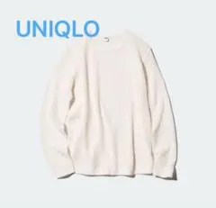 UNIQLO トップス 長袖 白 セーター レースクルーネックセーター　綿混　L