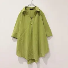 TRUBE チュニック シャツブラウス　トップス　襟　七分袖 グリーン 緑