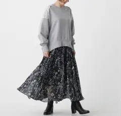 新品　未使用　完売　CHONO ミドル丈 モノトーン 花柄 アクトレスフラワー