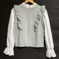 【INGNI】フリルニットベストドッキングブラウス ミントグリーン