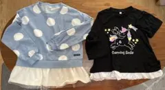 水玉模様とユニコーンプリントの長袖カットソー