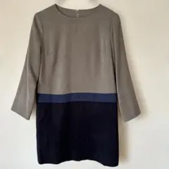 グレー・ネイビー スエード風チュニック 7分袖