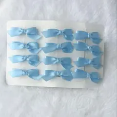 ヘアリボンクリップ　結リボン　ミニリボン　ライトブルー　12個セット　現品販売