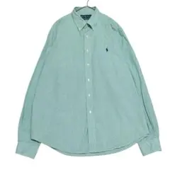 ラルフローレン BD長袖シャツ 緑白 チェック柄 ポニー刺繍 春秋 i44①