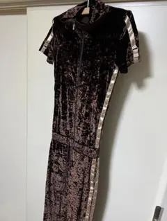 新品♦︎ダークブラウン ベルベット オールインワンベロアジャンプスーツ B系 お姉