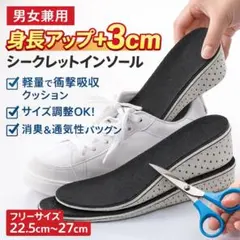 男女兼用　シークレットインソール 3cm 22.5～27cm 中敷き 身長UP
