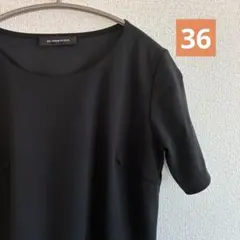 M-PREMIER ブラック 美シルエット シンプルカットソー　Tシャツ　36のサムネイル