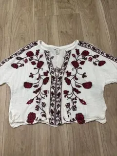 FOREVER 21 刺繍ブラウス 半袖 ホワイト S