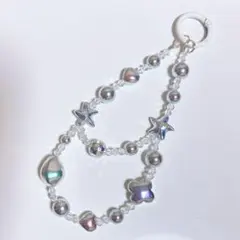 ビーズストラップ❁スマホストラップ❁キーホルダー❁水色.パール.クリア系