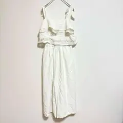 【マーキュリーデュオ】ホワイト レース サロペット リボン リゾート