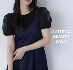 NATURAL BEAUTY BASIC シアーフラワーバルーンスリーブニット