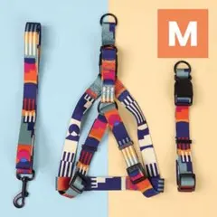 【M】犬ハーネス&首輪&リード【セット】おしゃれカラフル模様　小型中型　製品01