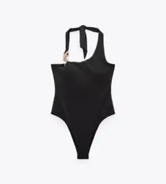 新品ZARA XS 黒 希少 ワンピース 水着 ゴールドモチーフ付き