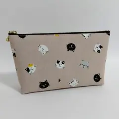 ミニポーチ【ラミネート】クロネコフェイス ターコイズ☆ハンドメイド