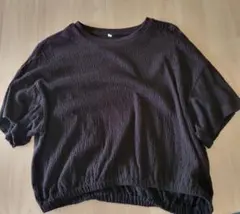 黒色 クリンクル加工 半袖Tシャツのサムネイル
