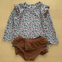 cottoli 95 女の子　水着　セットアップ　セパレート　花柄　ブラウン