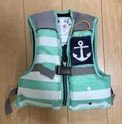 キッズ　ライフジャケット　マリン柄　薄緑と白のストライプ　Sサイズ