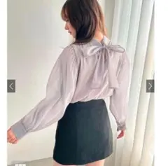 前後2Wayボウタイシアーブラウス　on191 グレイル
