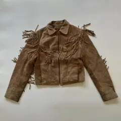 Vintage レザー　フリンジ　レオパード　ジャケット　ショート丈　itimi Vintage レザー フリンジ レオパード ジャケット ショート丈 itimi