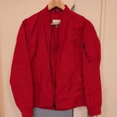 LACOSTE レッド ナイロンジャケット M　MA−1タイプ