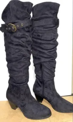 スエード ニーハイブーツ サイドジッパー　黒　新品未使用品