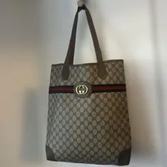 【美品】グッチ トートバッグ レザー×PVC 大容量 肩掛け GG柄 ブラウン