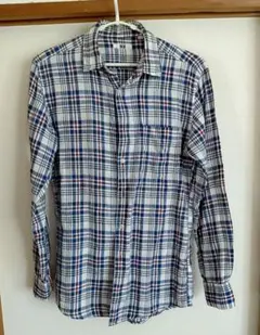 ユニクロ　長袖シャツ　チェック柄　 麻100%　メンズ　Mサイズ