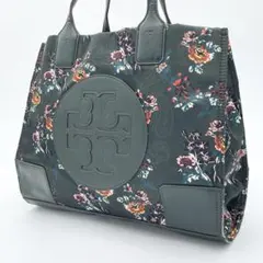 トリーバーチ　A4可　トートバッグ　花柄　ナイロン　レザー　グリーン　ブラウン