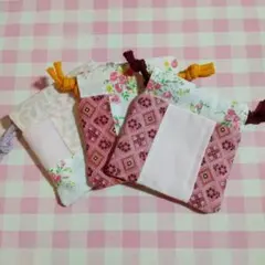 ハンドメイド　花柄と幾何学模様の巾着袋3個セット　No.お