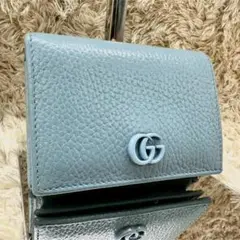 【美品】グッチ 二つ折り財布 ブルー マーモント レザー レディース