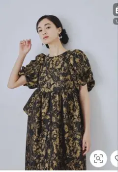 お値下げしました　ANDRESD バブルスリーブジャガードドレス　Lサイズ