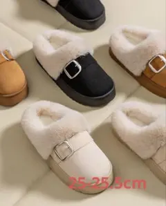 新品　25-25.5cm 厚底サンダル　ブラックファー付きムートンブーツ