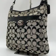 良品 COACH ショルダーバッグ キャンバス ブラック シグネチャー 斜め掛け