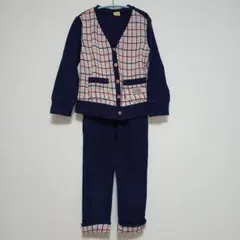 moujonjon チェック柄カーディガンとパンツセット