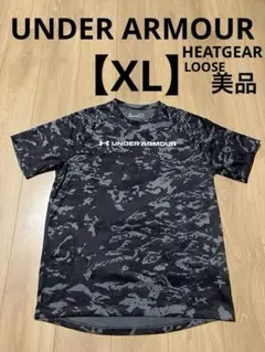 美品 XL アンダーアーマー ウェア Tシャツ ヒートギア 半袖 黒 迷彩 夏