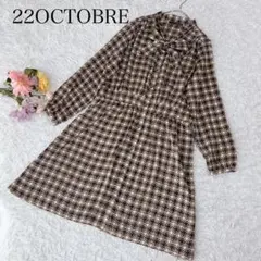 ヴァンドゥーオクトーブル　長袖シャツワンピース　チェック柄　千鳥格子　リボン