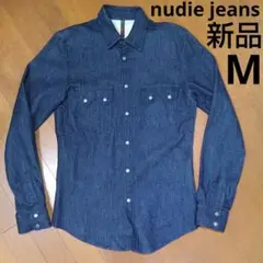 未使用　nudie jeans ウエスタンシャツ　Mサイズ　ダークネイビー