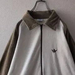 希少☆70s アディダス 刺繍ロゴ 襟付き ベロア トラックジャケット L