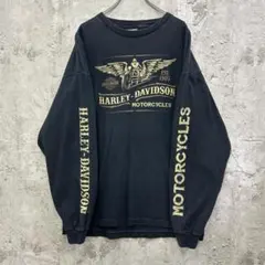 ハーレーダビッドソン　袖プリント　成田　長袖Tシャツ　古着　ブラック　黒　2XL