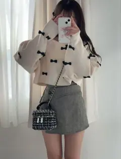 インパン裏地付ヘリンボーンアシメミニスカート[tu923]