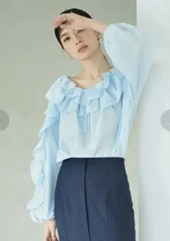 fray i.d フリルカラーラッフルブラウス