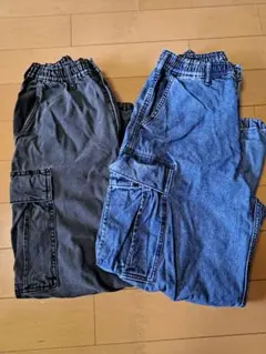 デニムスーパーワイドカーゴパンツ　XS　2本セットのサムネイル