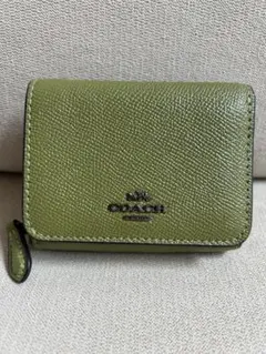 COACH 三つ折り財布 オリーブ レザー コンパクトウォレット