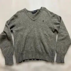 90s ラルフローレン　カーディガン　Vネック　Mサイズ　グレー
