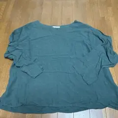 SELF SERVICE ダークグリーン フリル袖 麻混シャツ