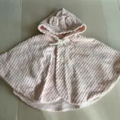 【新品】ベビーポンチョ フード付き ピンク くま耳 (60〜90cm)